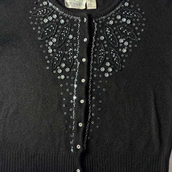 VTG Bob Mackie Studio Glamour: The Silk & Angora Silver/Pearl Beaded Cardigan - Picture 7 of 9